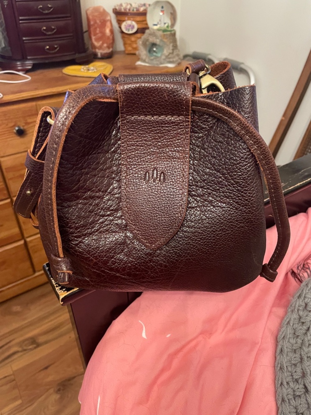 Portland Leather Dark Brown Pebbled Leather Crossbody Bag